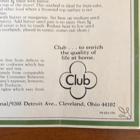 CLUB ALUMINUM CONSUMER RELATIONS DEPT LAMINATED CARE AND CLEANING CHART 1960’s - Picture 7 of 15